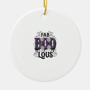 Fabulous Boo Halloween Vintage Ghost Shirt Design_ Ceramic Tree Decoration