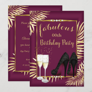 Fabulous Burgundy Gold Palms zebra Champagne Party Invitation