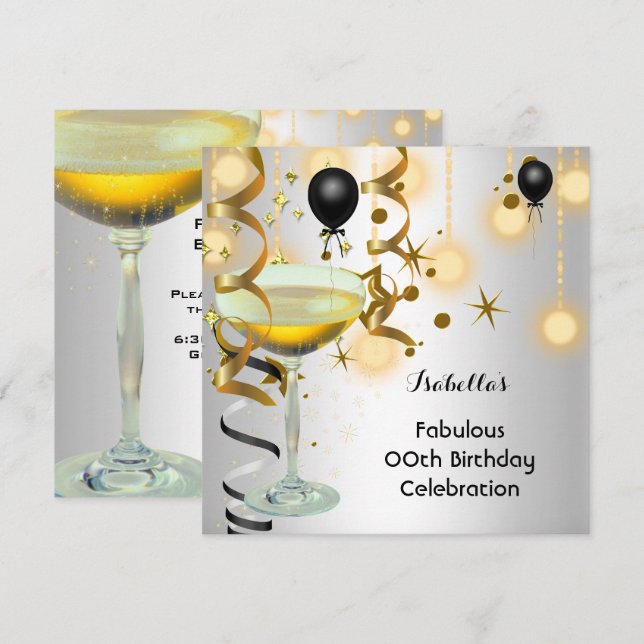 Fabulous Champagne Gold Lights Silver Party Invitation (Front/Back)