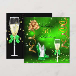 Fabulous Champagne Party Glitter Lime Green Heels Invitation
