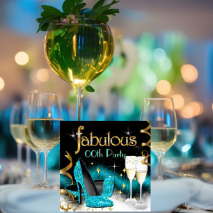 Fabulous Champagne Party Glitter Teal High Heel Invitation