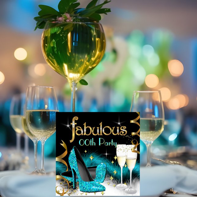 Fabulous Champagne Party Glitter Teal High Heel Invitation (Creator Uploaded)