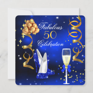 Fabulous Champagne Party Royal Blue Heels Gold Invitation