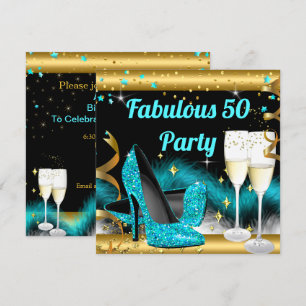 Fabulous Champagne Party Teal Blue High Heels Invitation