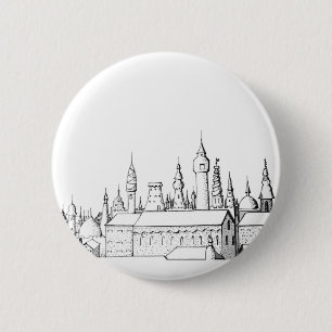 fabulous city . artwork . black and white 6 cm round badge