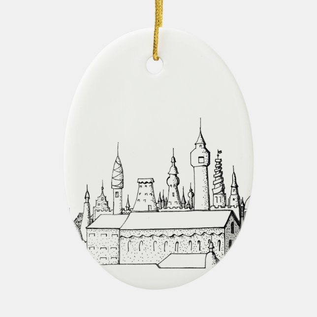 fabulous city . artwork . black and white ceramic tree decoration (Front)
