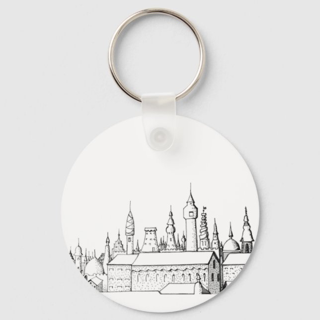 fabulous city . artwork . black and white key ring (Front)