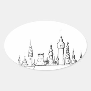 fabulous city . artwork . black and white oval sticker