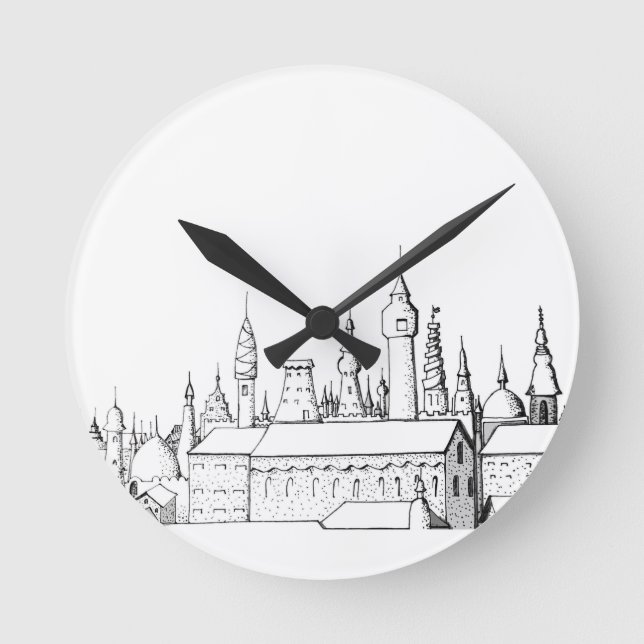 fabulous city . artwork . black and white round clock (Front)