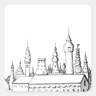 fabulous city . artwork . black and white square sticker
