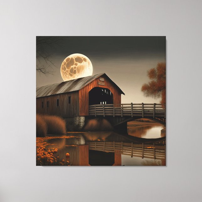 Fabulous Covered Bridge and Moon Canvas Art (Front)
