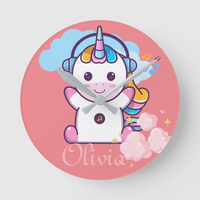 Fabulous Cute Unicorn custom name  Round Clock (Front)