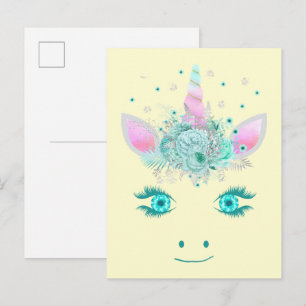 Fabulous Cute Unicorn Flowers Face 1 Postcard