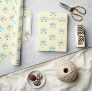 Fabulous Cute Unicorn Flowers Face 1 Wrapping Paper