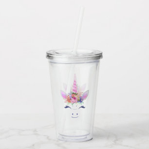 Fabulous Cute Unicorn Flowers Face 2 Acrylic Tumbler