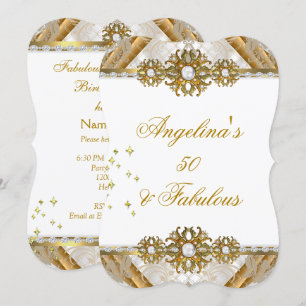 Fabulous Damask Gold White Birthday Party Invitation