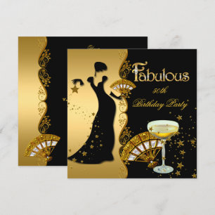 Fabulous Deco Lady 50th Birthday Party Gold Black Invitation