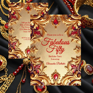 Fabulous Elegant Birthday Party Gold Red Gold Invitation