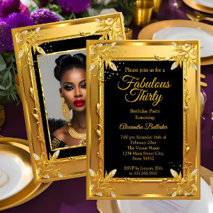 Fabulous Elegant Birthday Photo Gold Black Jewels Invitation