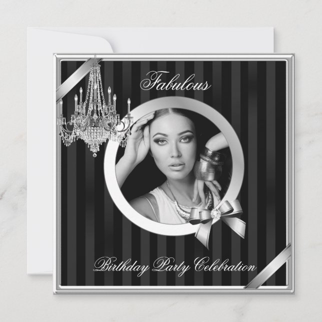 Fabulous Elegant Chandelier Silver Black Photo Invitation (Front)