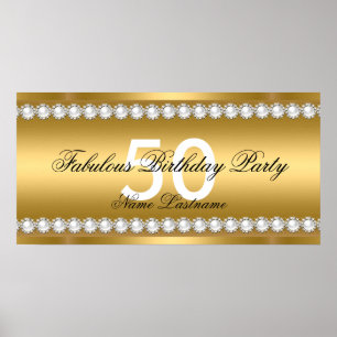 Fabulous Elegant Gold Pearl Jewel Birthday Banner Poster