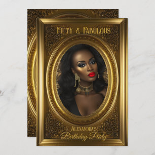 Fabulous Elegant Photo Birthday Party Old Gold Invitation