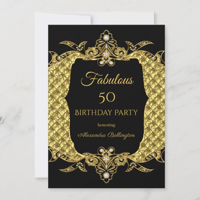 Fabulous Elite Formal Gold Birthday Party Black Invitation (Front)