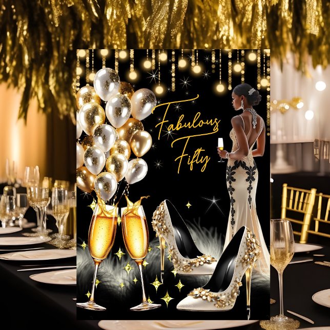 Fabulous Ethnic Birthday Gold Cream Champagne Invitation (Creator Uploaded)