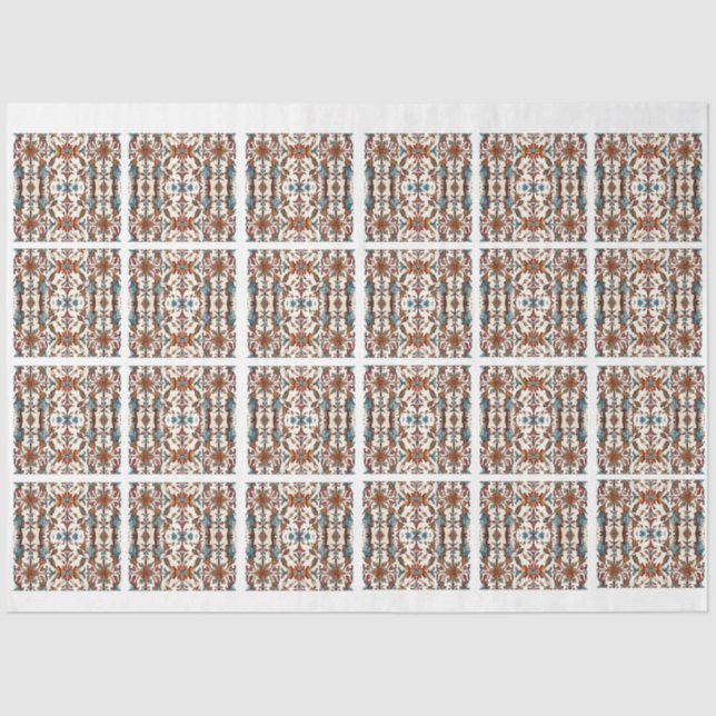 Fabulous Fall and Blue Tiled Decoupage Tissue Paper (Front)