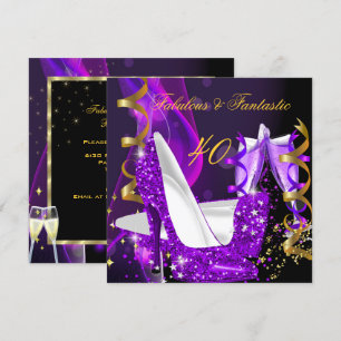 Fabulous Fantastic Modern Purple Gold Birthday 3 Invitation