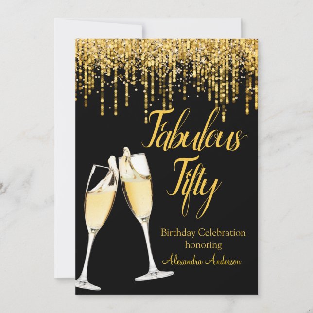 Fabulous Fifty Birthday Glitter Gold Champagne Invitation (Front)