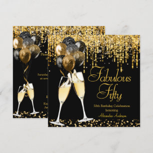 Fabulous Fifty Birthday Glitter Gold Champagne SQ Invitation