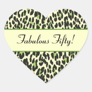 Fabulous Fifty Green Leopard Birthday Heart Sticker
