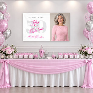 Fabulous Fifty Pink Script Celebration Banner