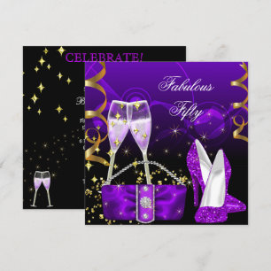 Fabulous Fifty Purple Glitter High Heels Party Invitation