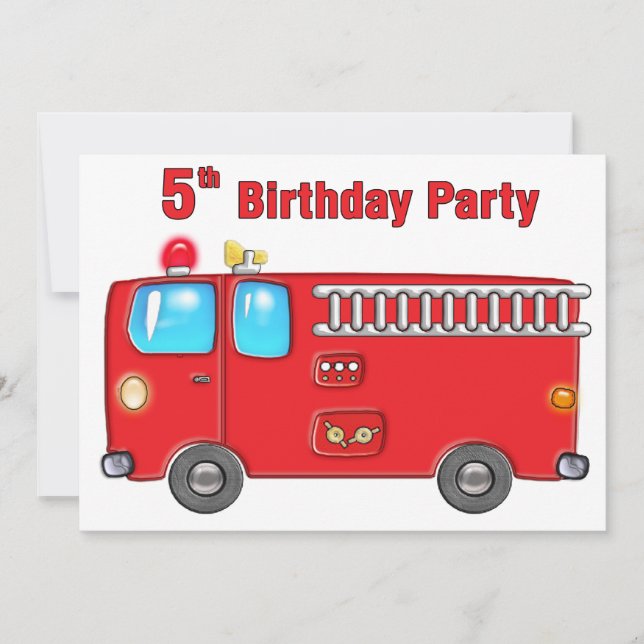 Fabulous Fire Truck 5th Birthday Invitation (Front)