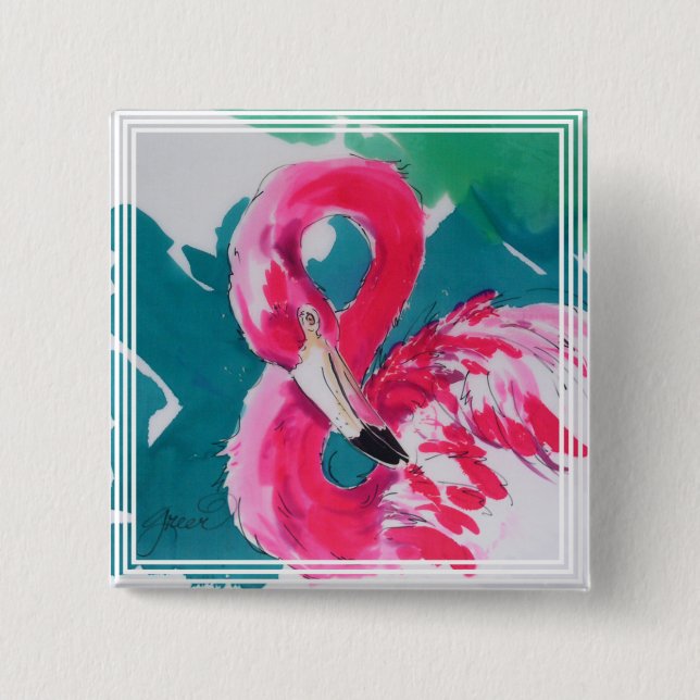 Fabulous Flamingo Art button pin (Front)