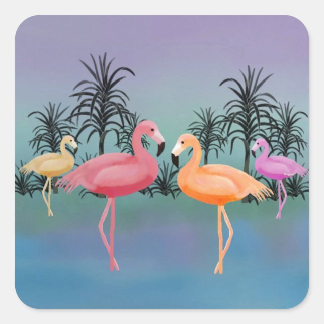 Fabulous Flamingos Square Sticker (Front)
