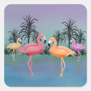Fabulous Flamingos Square Sticker