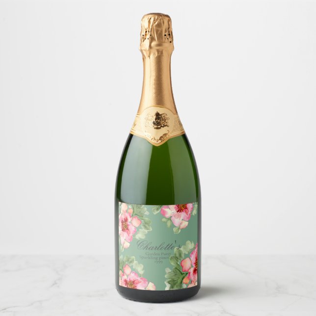 Fabulous Florals Garden Party Bridal Shower Sparkling Wine Label (Front)