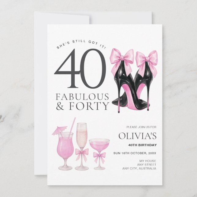Fabulous Forty Pink High Heels Birthday Invitation (Front)