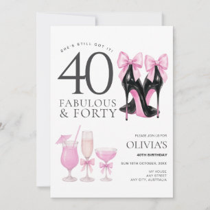 Fabulous Forty Pink High Heels Birthday Invitation