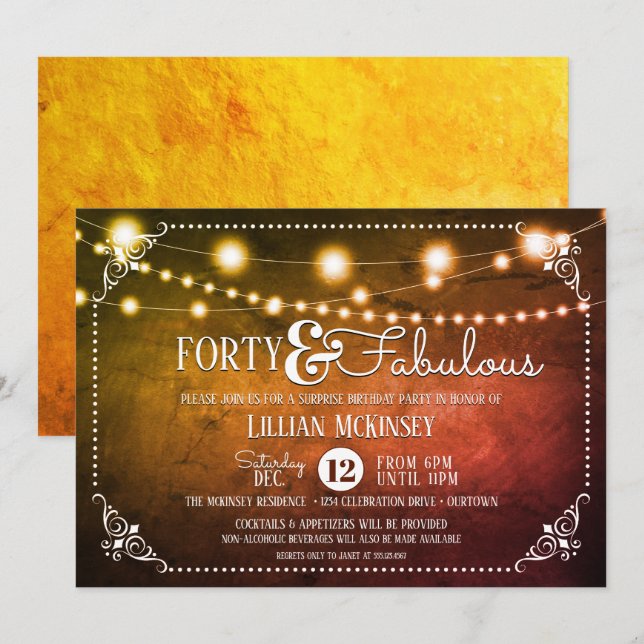 Fabulous Forty Surprise Birthday Party Invitation (Front/Back)