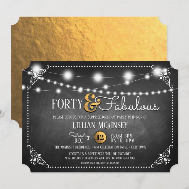 Fabulous Forty Surprise Birthday Party Invitation (Front/Back)