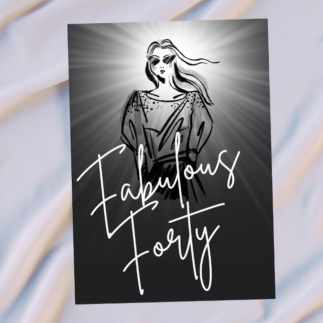 Fabulous Forty Woman Black Sketch 40th Birthday Invitation (Creator Uploaded)