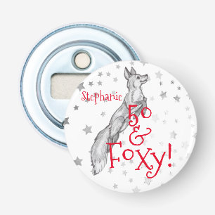 Fabulous Foxy 50th Birthday Black White Red Fox Bottle Opener