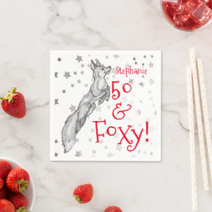 Fabulous Foxy 50th Birthday Black White Red Fox Napkin