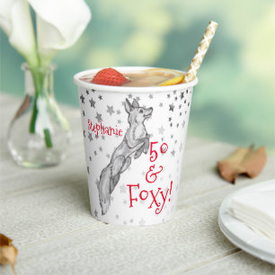 Fabulous Foxy 50th Birthday Black White Red Fox Paper Cups
