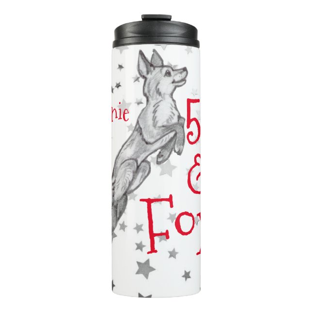 Fabulous Foxy 50th Birthday Black White Red Fox Thermal Tumbler (Front)