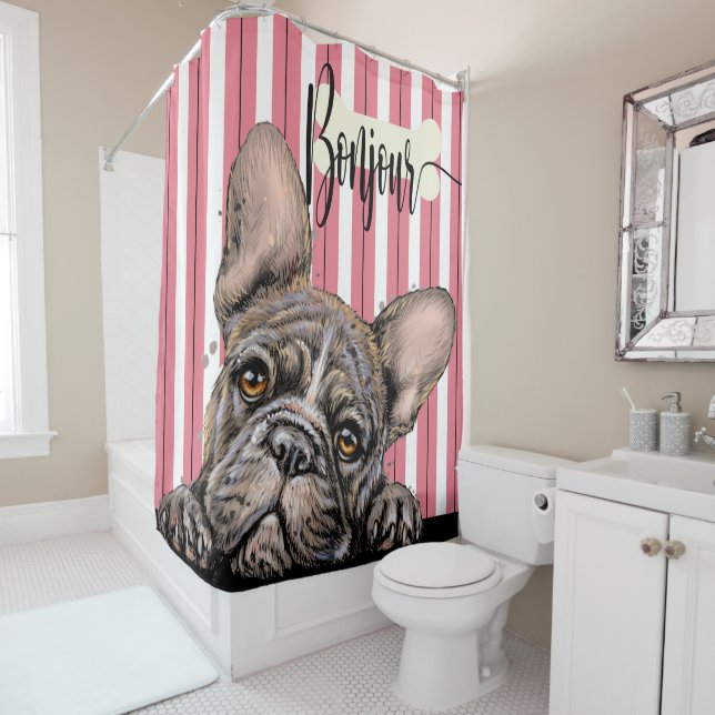 Fabulous Frenchie French Bulldog Shower Curtain (In Situ)